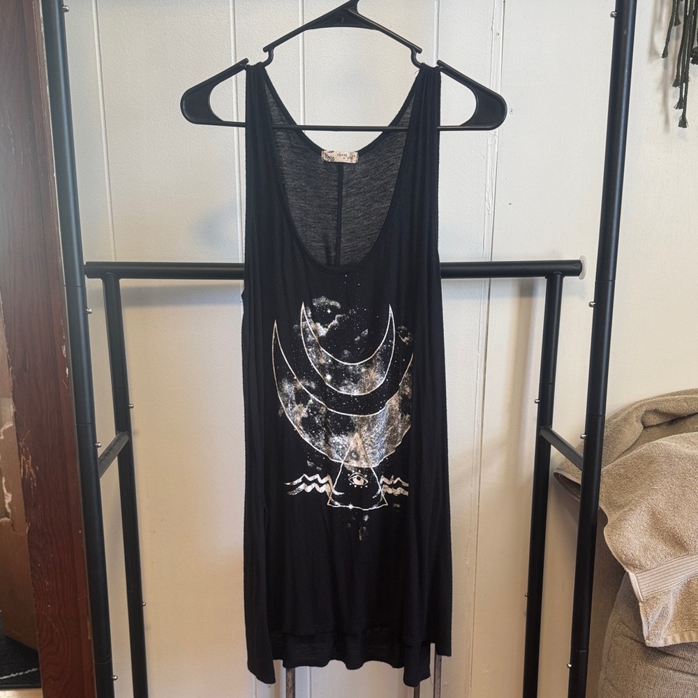 About A Girl Black Moon Graphic Tank Top